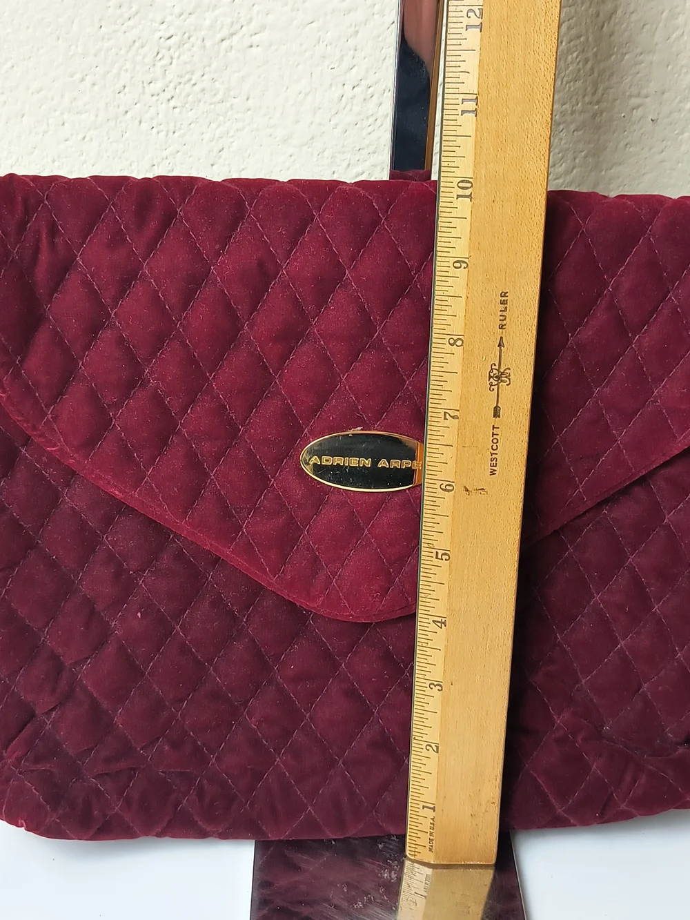 Adrien Arpel Quilted Velvet Cosmetic Bag in Burgundy